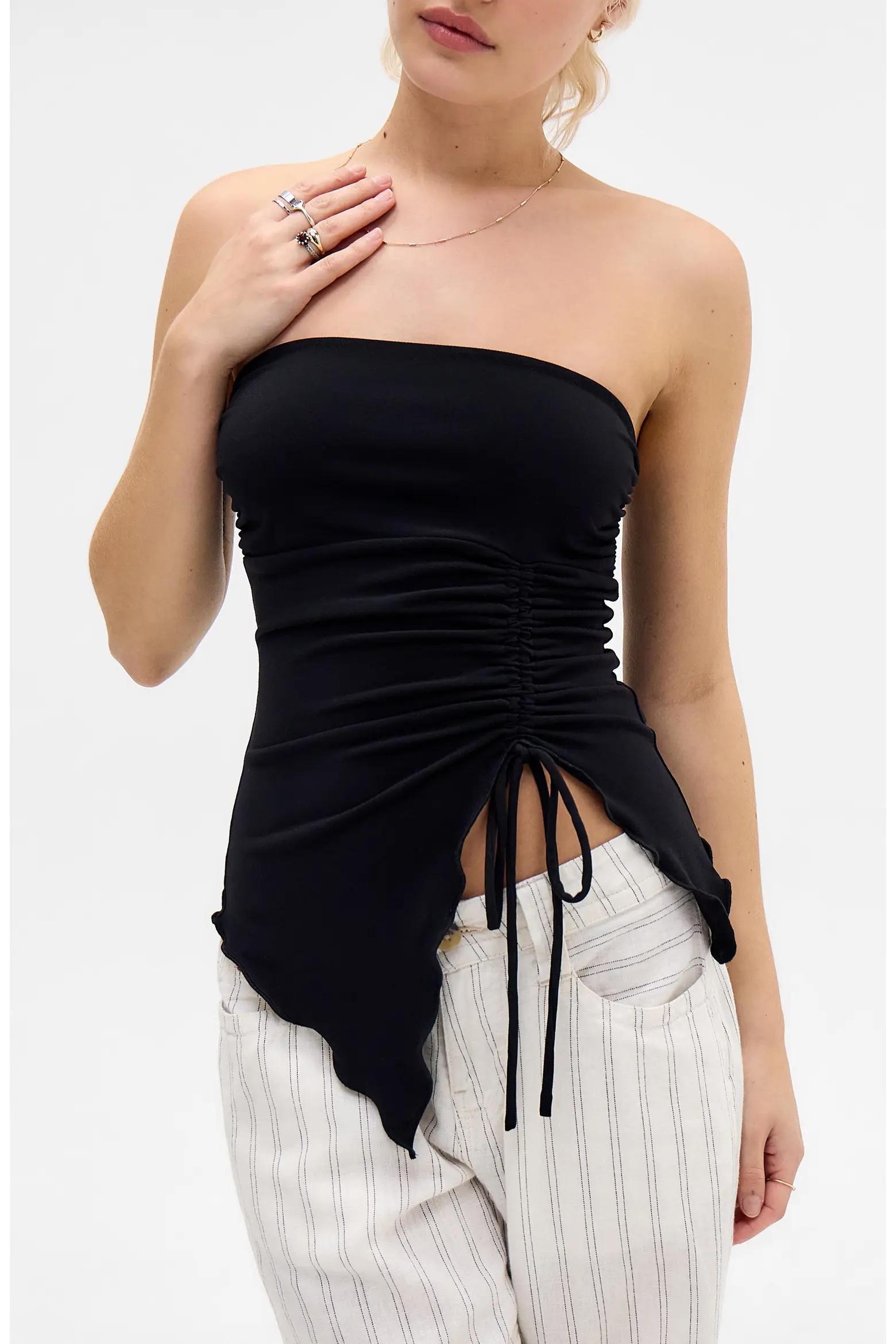 Black Asymmetric Ruched Top