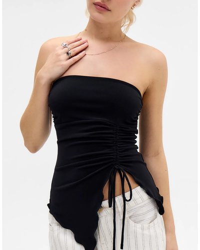 Schwarzes asymmetrisch drapiertes Top