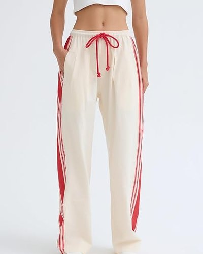 Cream Side-Stripe Track Pants