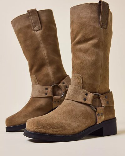 Brown Suede Harness Boots