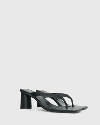 Black Square-Toe Thong Heels