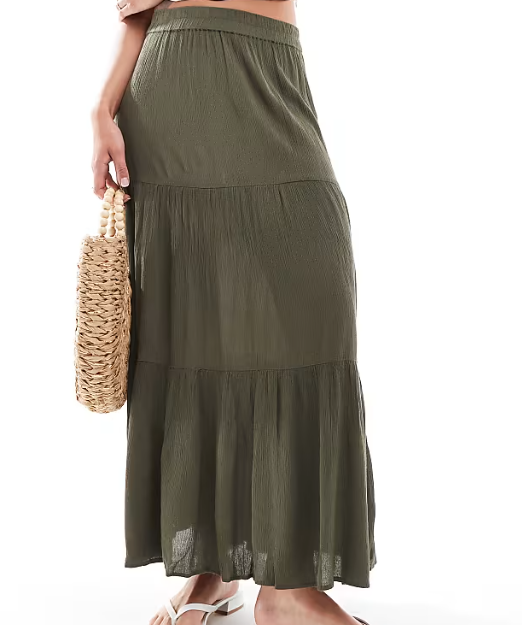 Olive Tiered Maxi Skirt