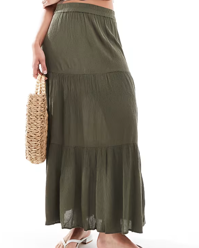 Olive Tiered Maxi Skirt