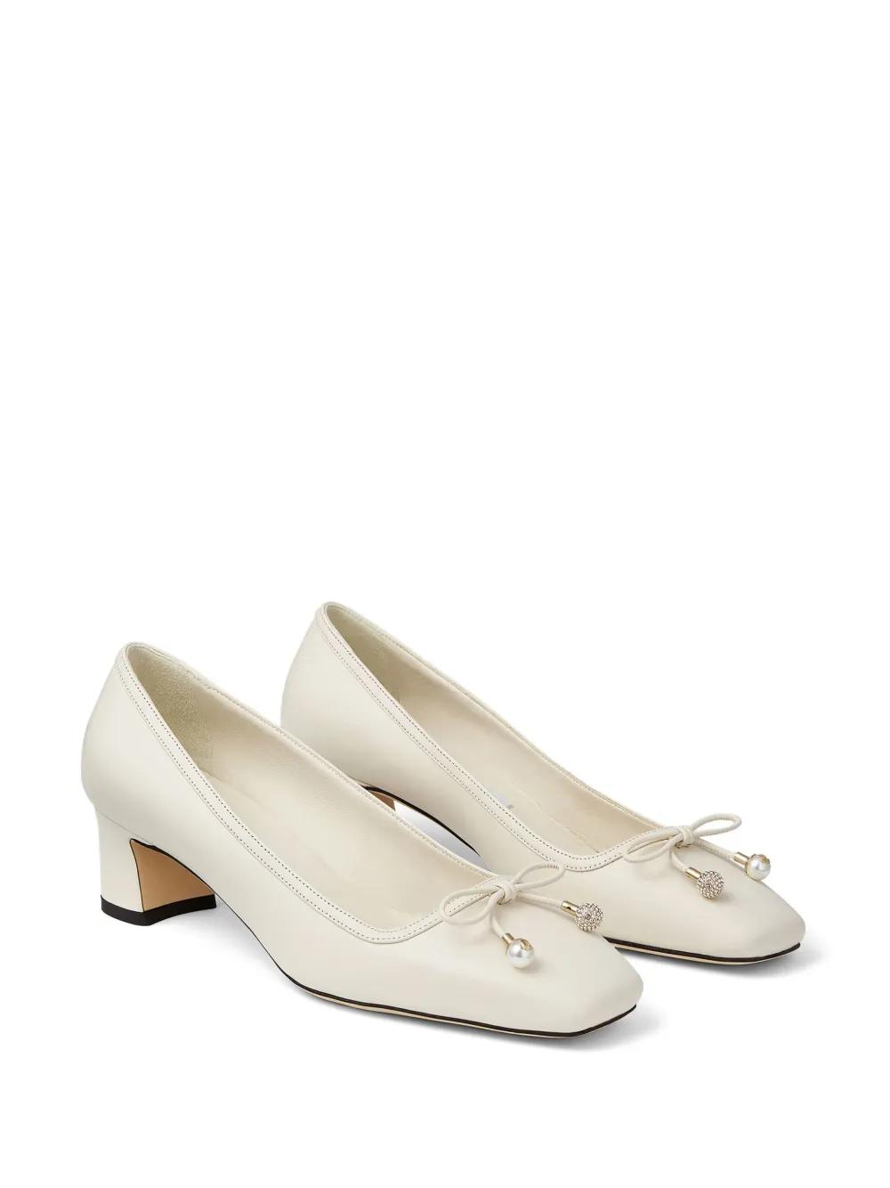 White Low Block Heels