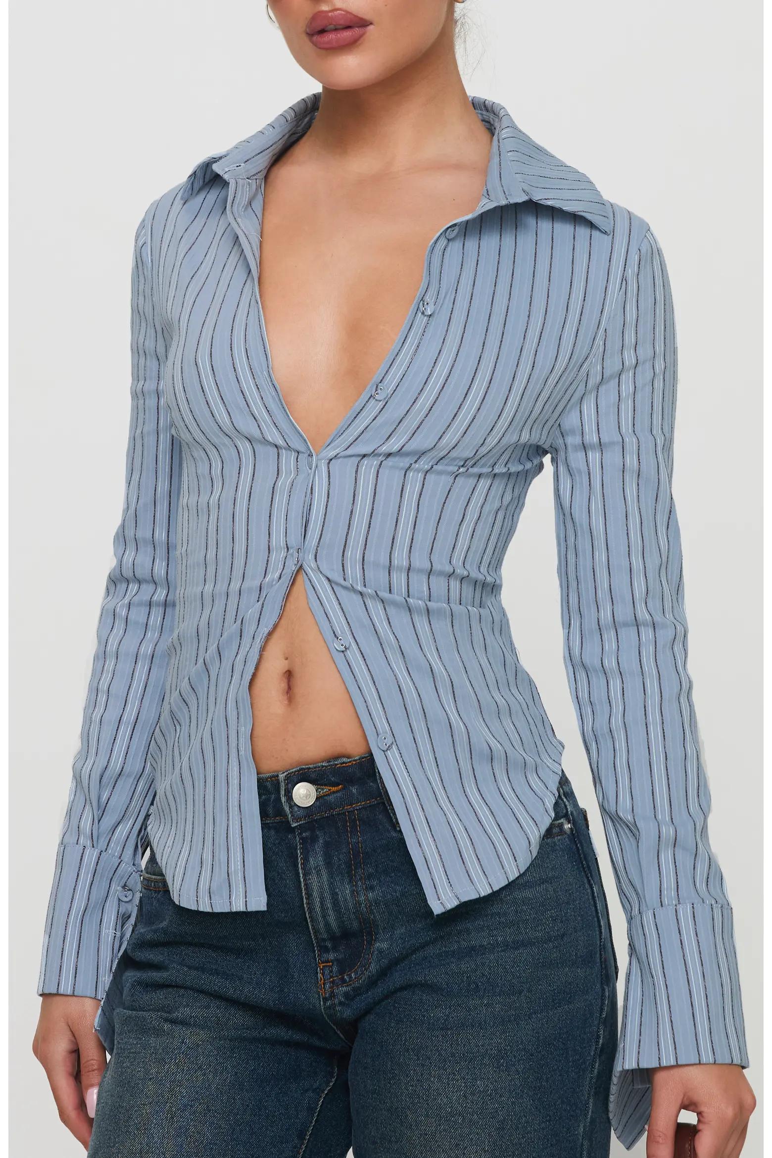 Blue Pinstripe Fitted Shirt