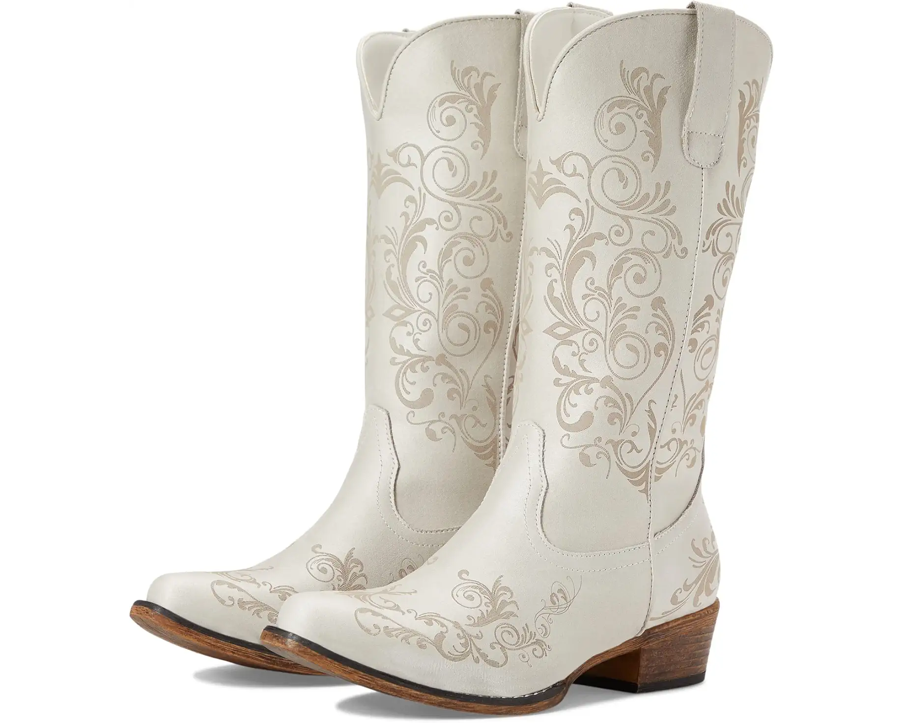White Embroidered Cowboy Boots