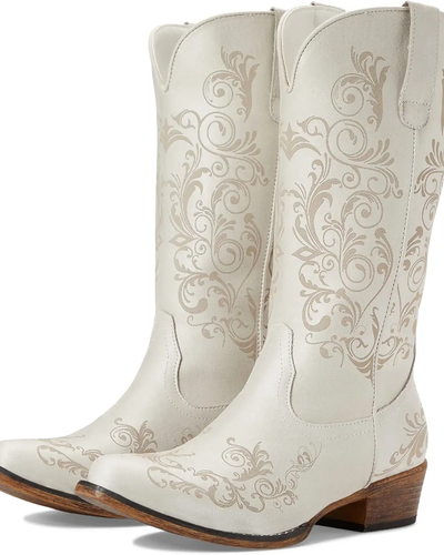 White Embroidered Cowboy Boots