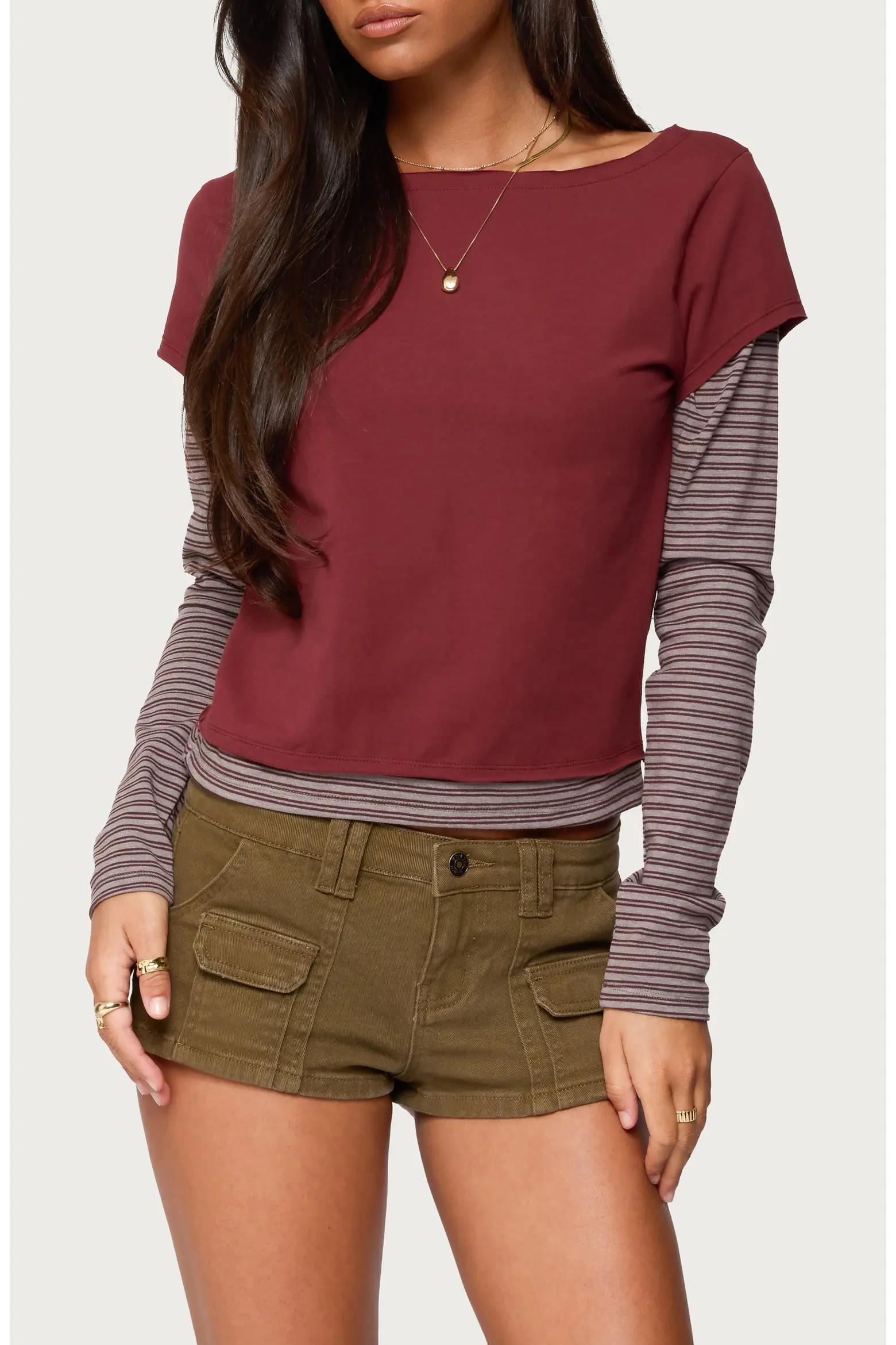 Burgundy Layered Long-Sleeve Top