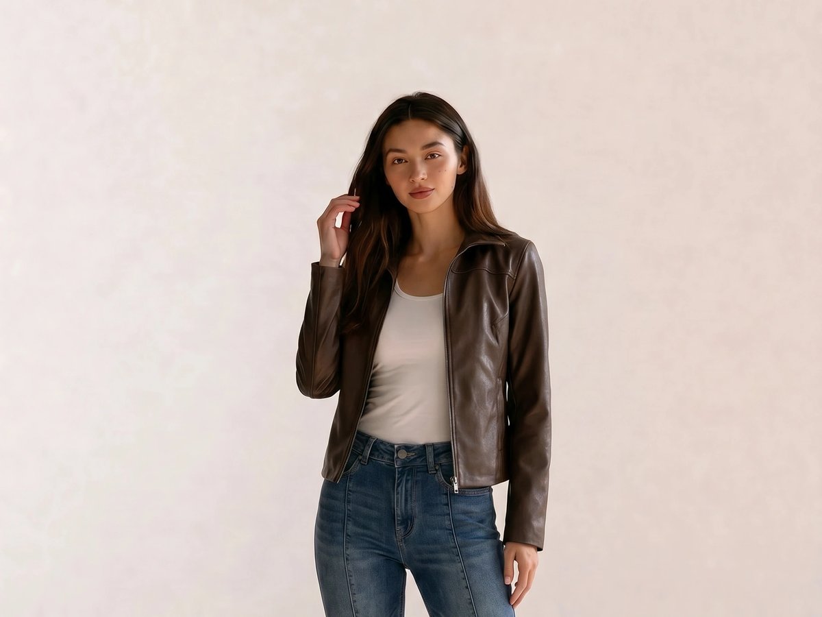 Dark Brown Leather Jacket & Vintage Flare Jeans