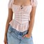 Pink Puff Sleeve Lace Corset Top