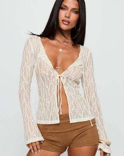 White Lace Bell-Sleeve Crop Blouse