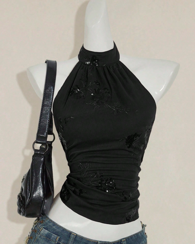 Black Sequin Halter Top