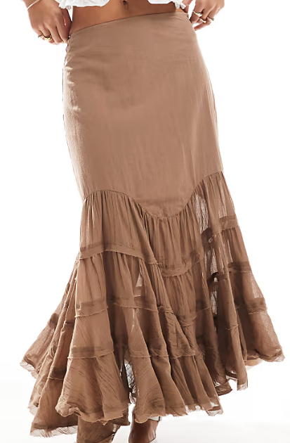 Sand Tiered Chiffon Maxi Skirt