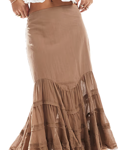 Sand Tiered Chiffon Maxi Skirt