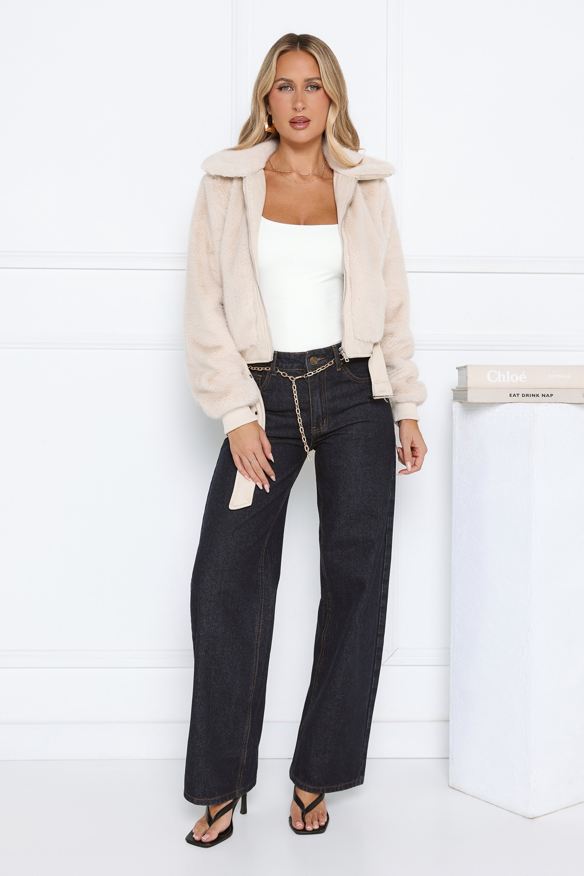 Plush Princess cream cropped faux fur jacket