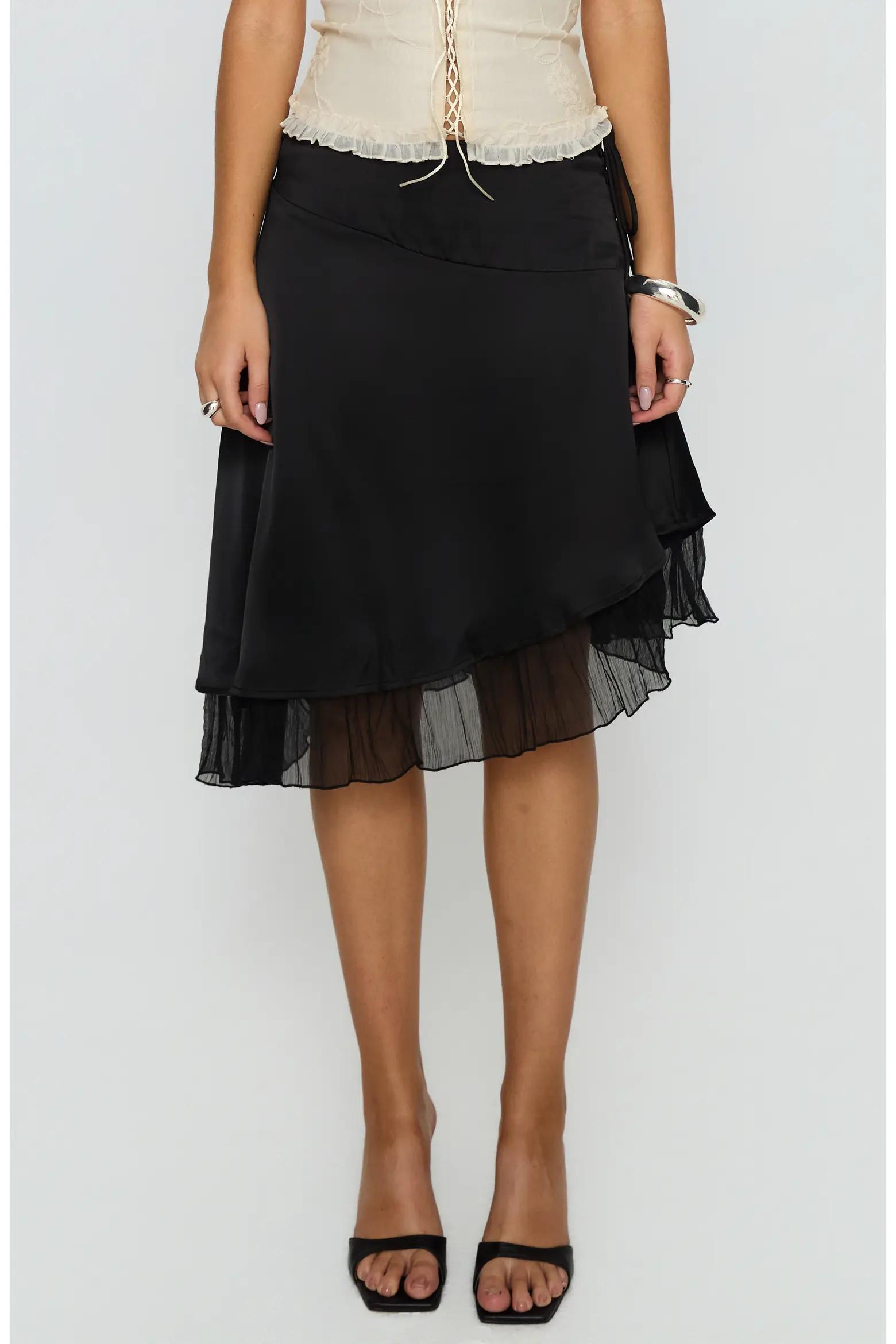 Black Layered Midi Skirt