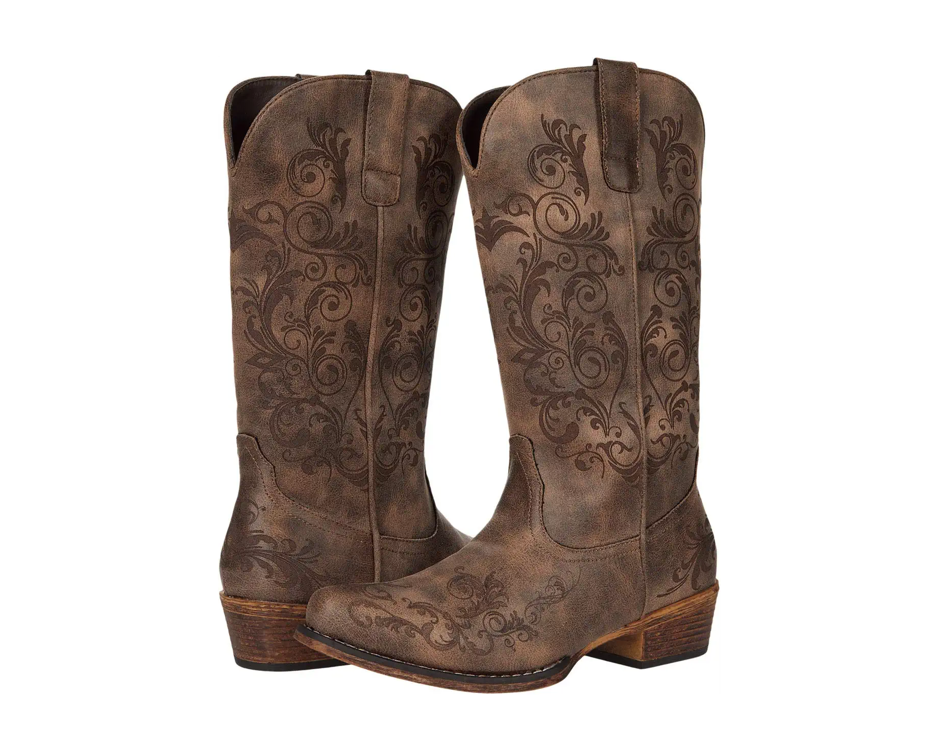 Brown Embroidered Western Boots