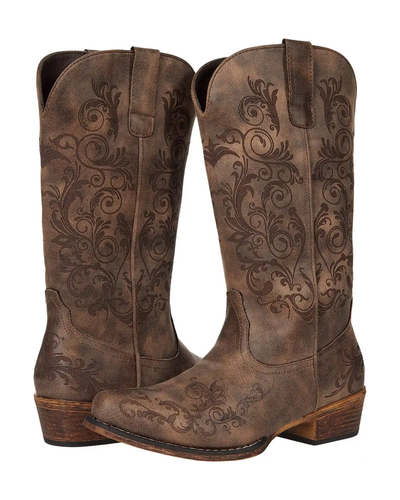 Brown Embroidered Western Boots