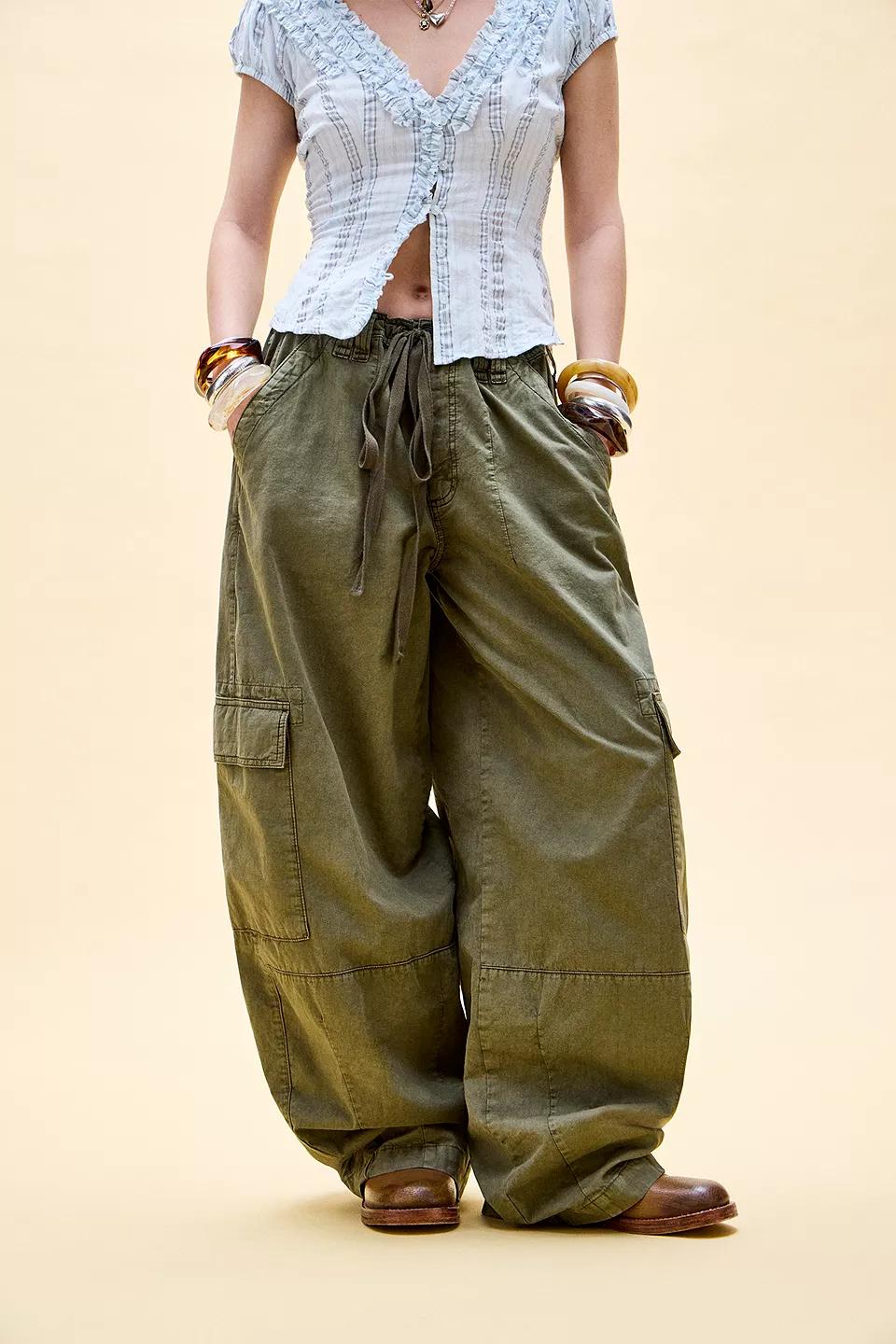Khaki Cargo Parachute Pants