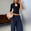 Navy Wide-Leg Travel Pants