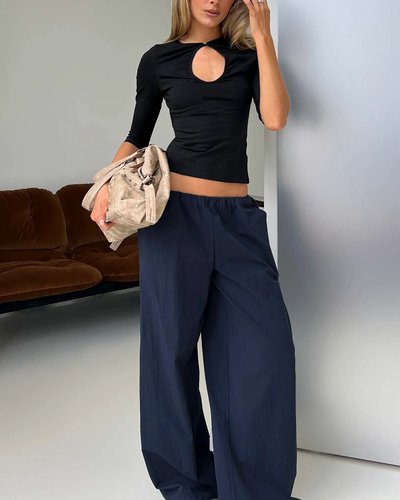 Navy Wide-Leg Travel Pants