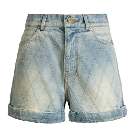 Light Wash Quilted Denim Shorts