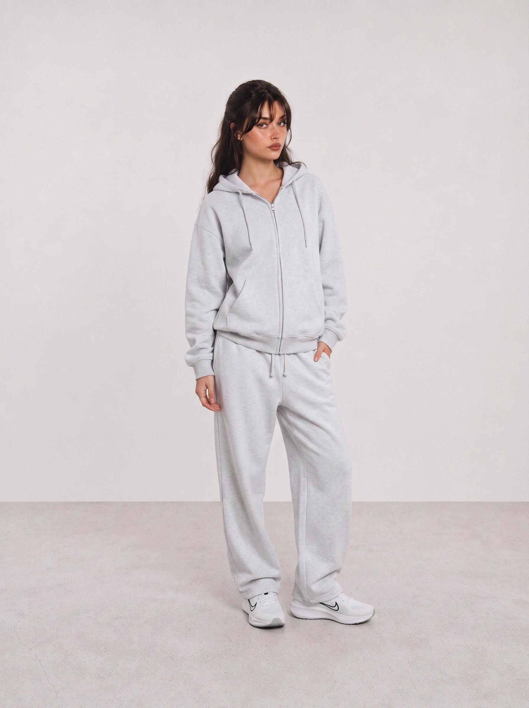 Grey Zip Hoodie and Sweatpants Travel Set