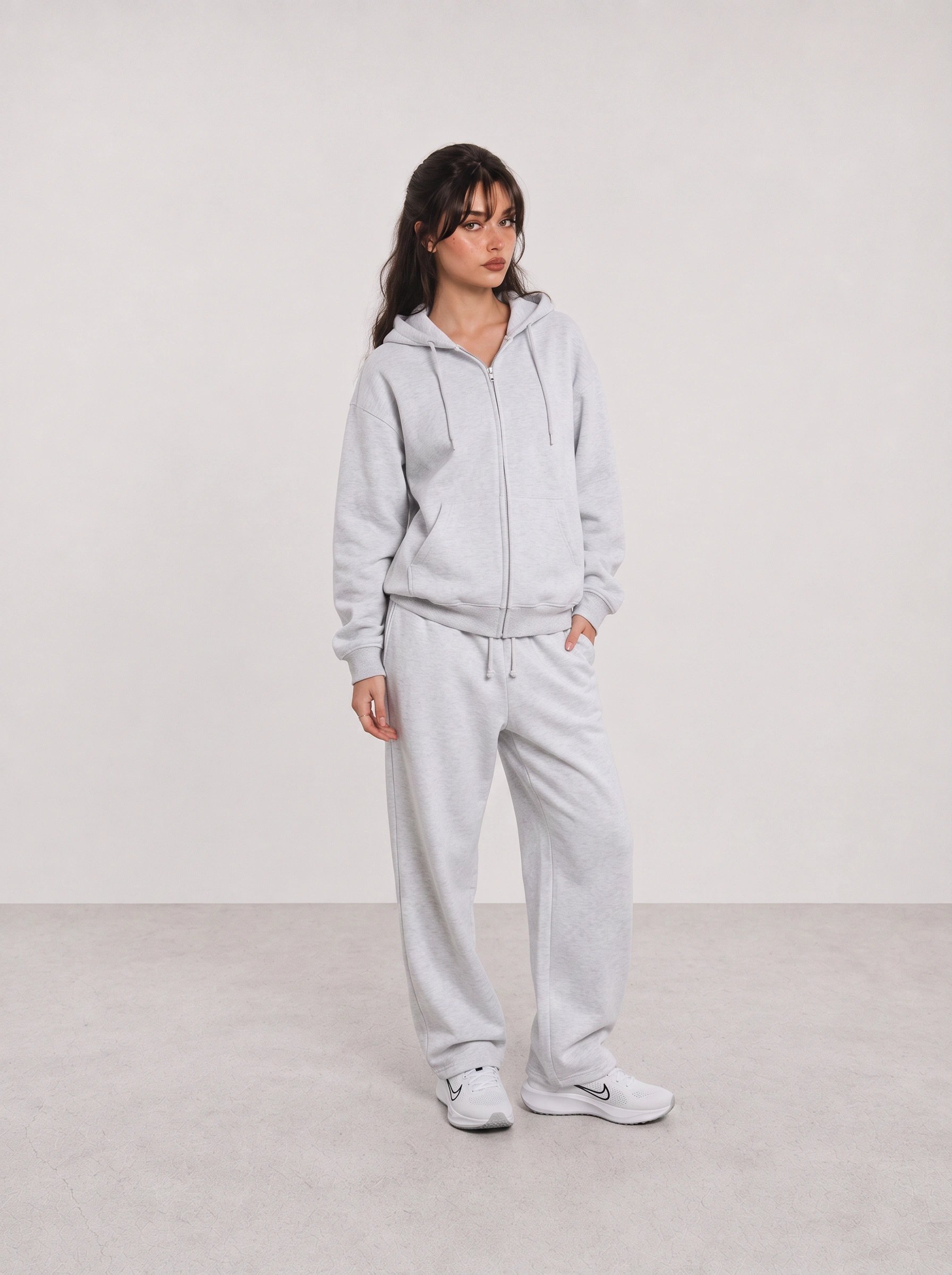 Grey Zip Hoodie and Sweatpants Travel Set