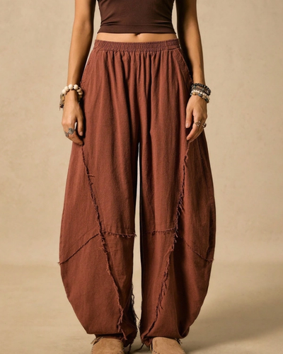 Brown Raw-Seam Balloon Pants