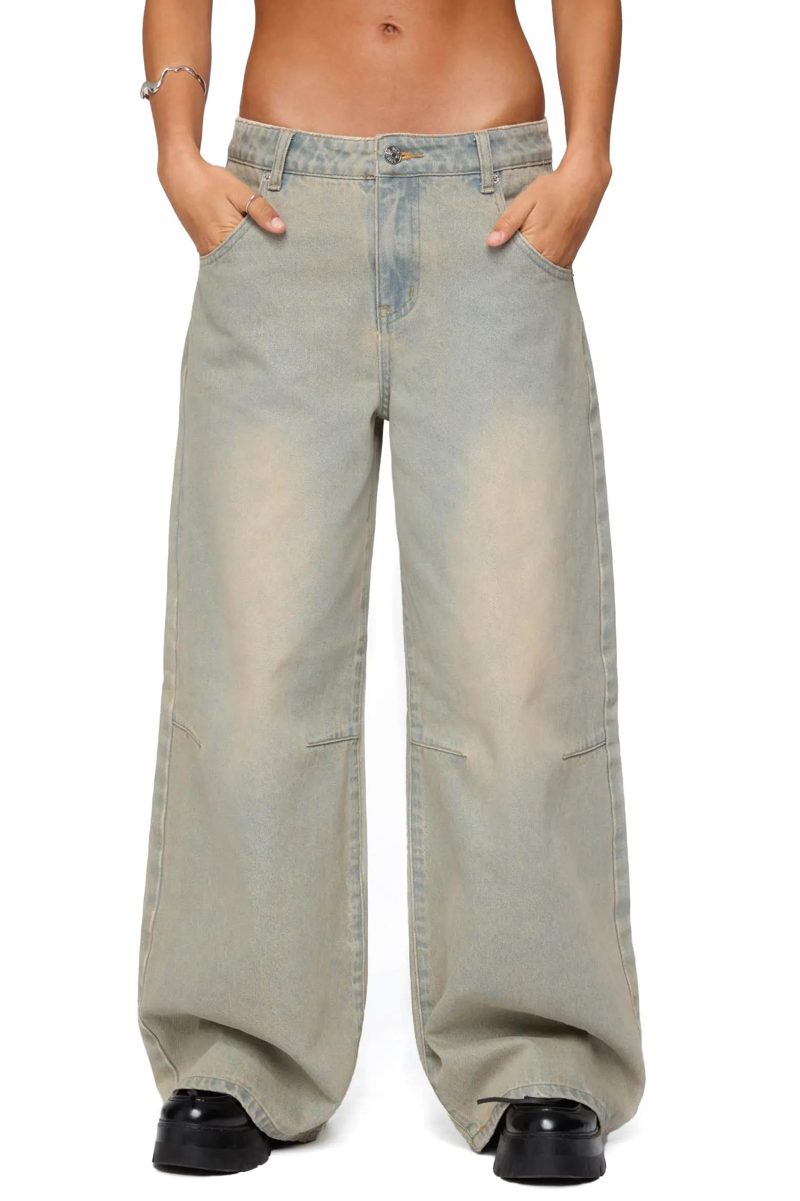 Washed Grey Wide-Leg Jeans