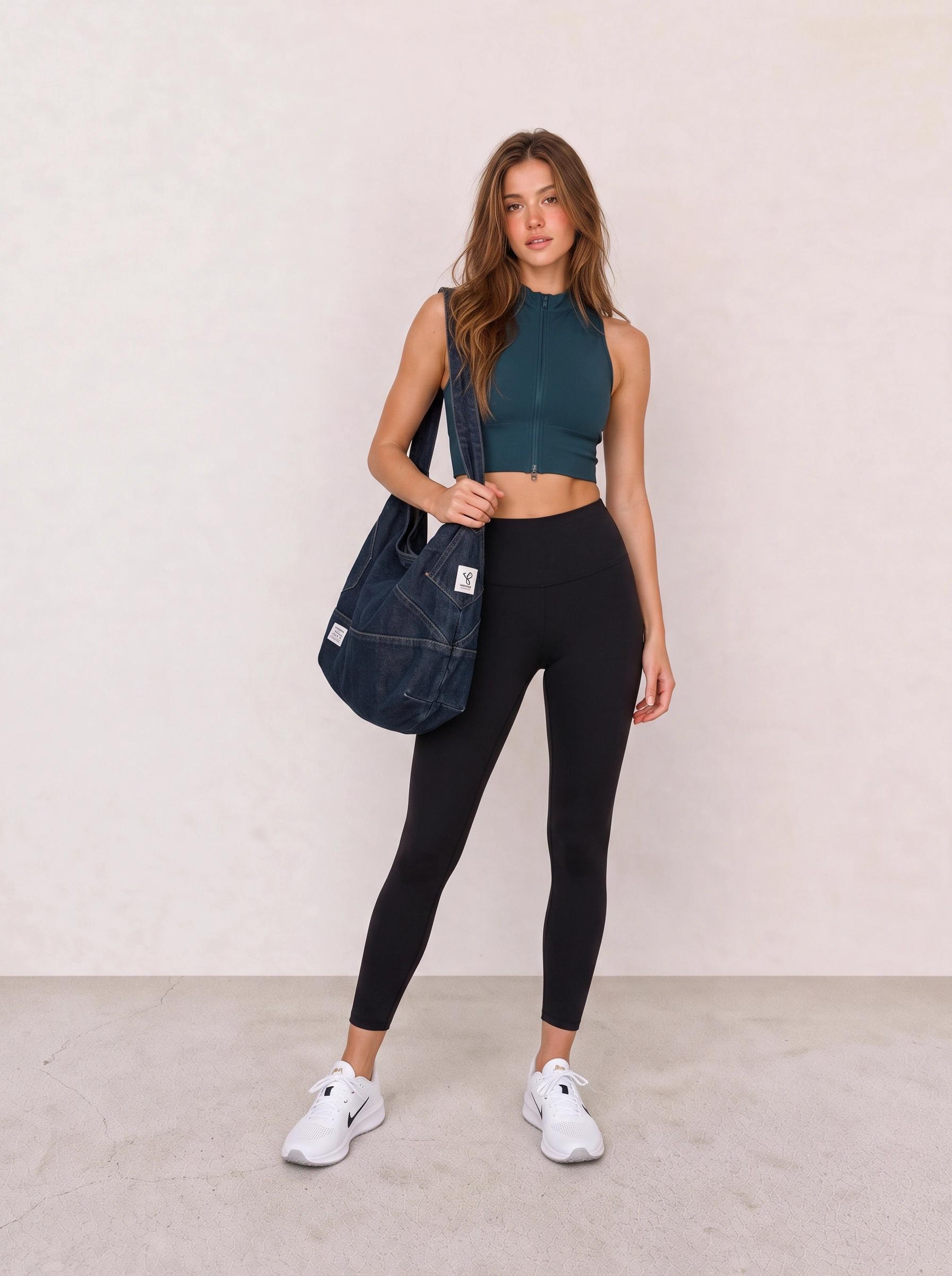 Teal Zip Top and Black Leggings Activewear Outfit