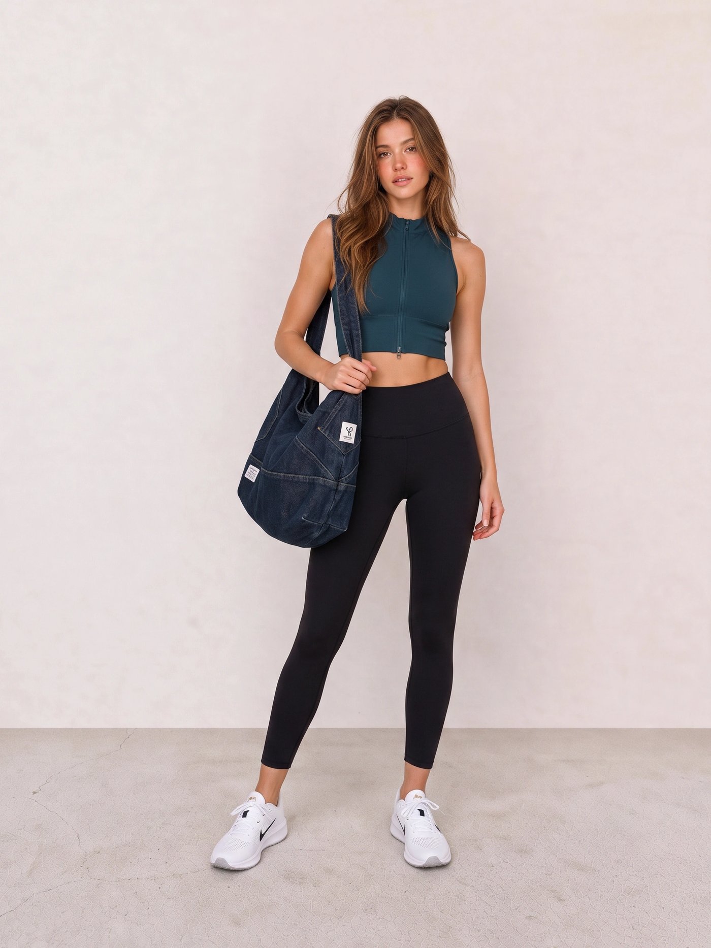 Teal Zip Top and Black Leggings Activewear Outfit