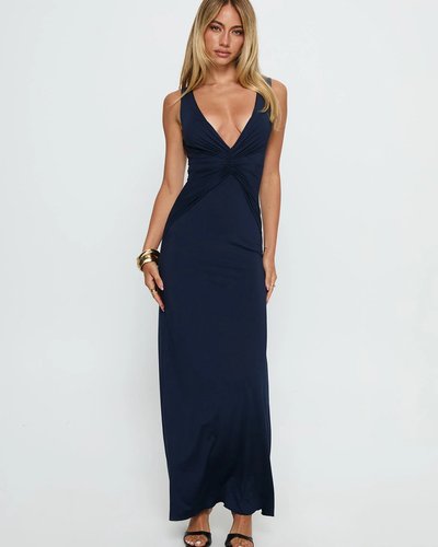 Navy Twist-Front Maxi Dress