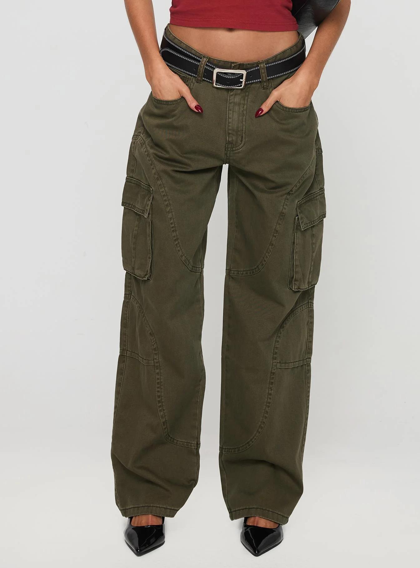 Olive Wide-Leg Cargo Pants