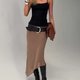 Brown Asymmetric Knit Midi Skirt