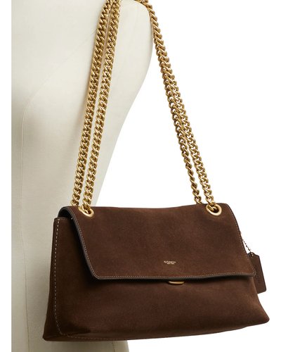 Brown Suede Chain-Strap Shoulder Bag