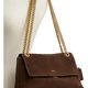 Brown Suede Chain-Strap Shoulder Bag