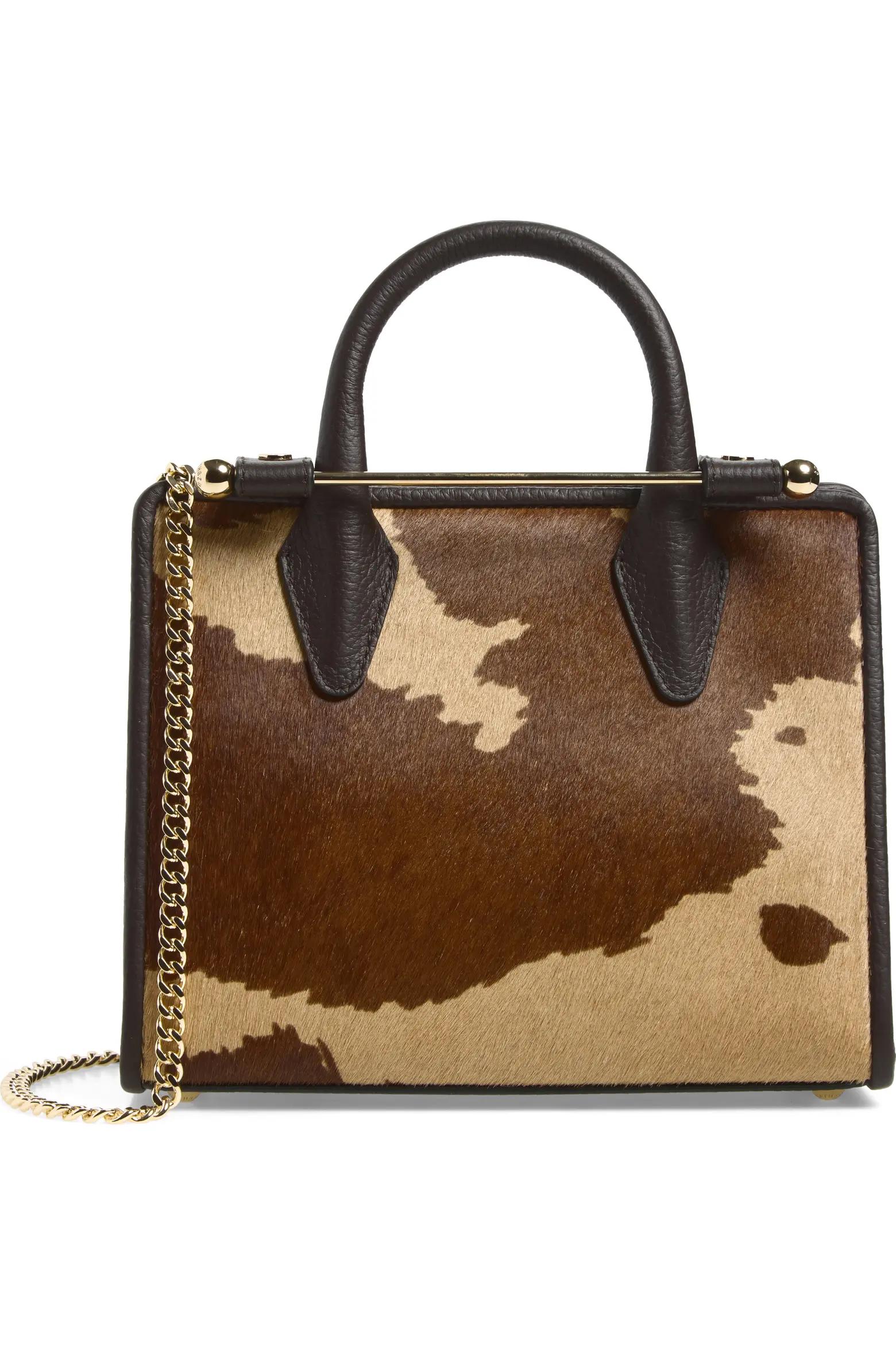 Brown Cow-Print Structured Bag