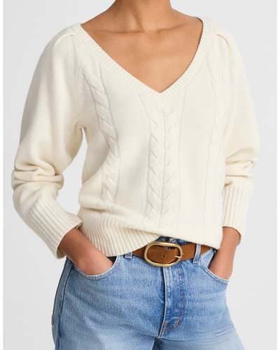 Cream Cable Knit V-Neck Sweater