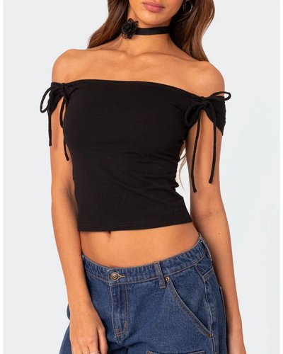 Schwarzes Off-Shoulder-Top mit Bindedetail