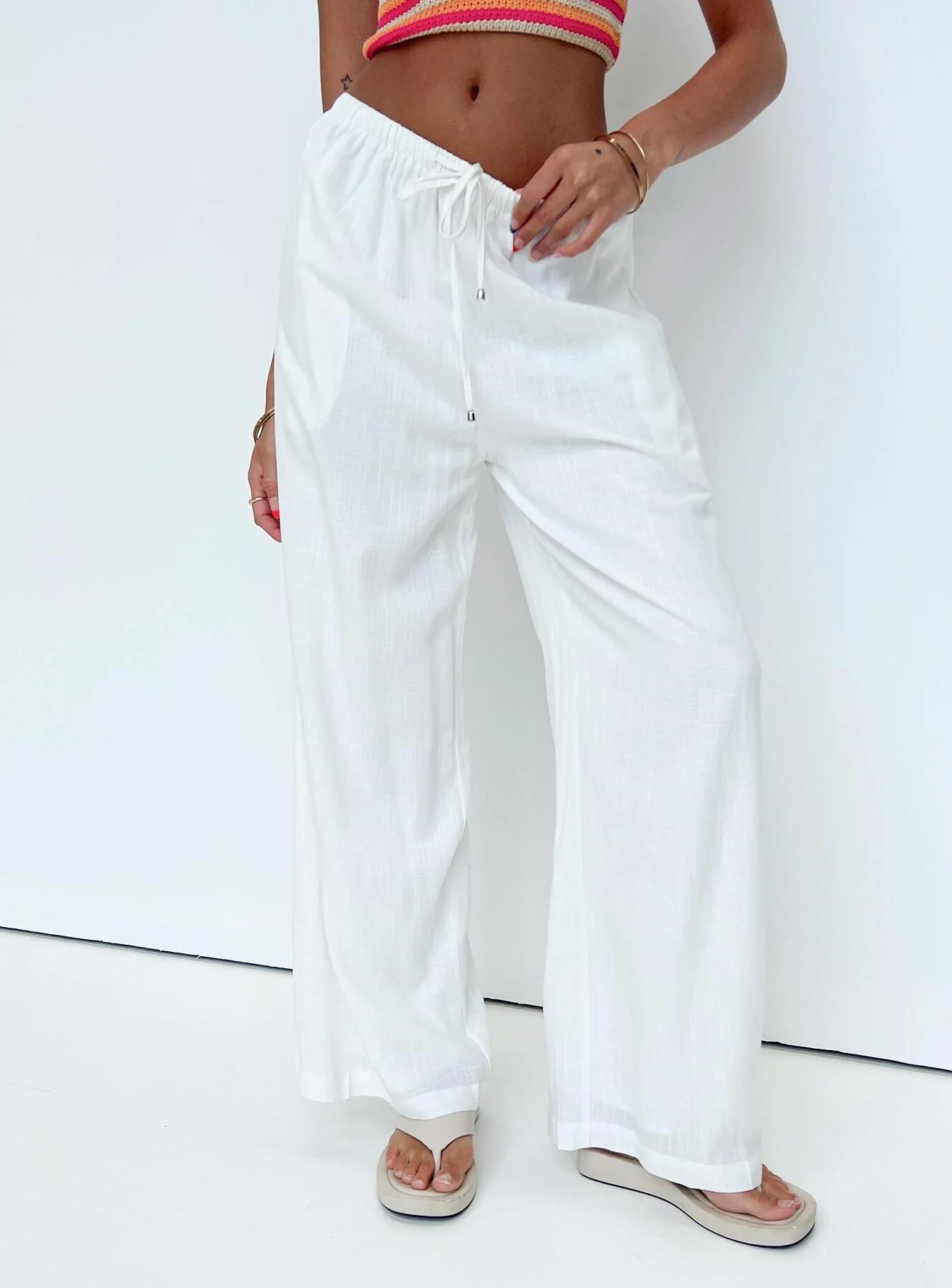 White Linen Wide-Leg Trousers