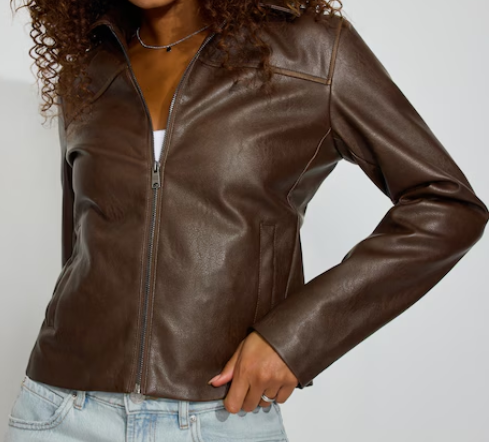 Dark Brown Leather Biker Jacket