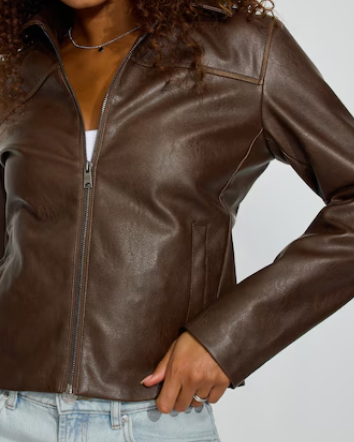 Dark Brown Leather Biker Jacket