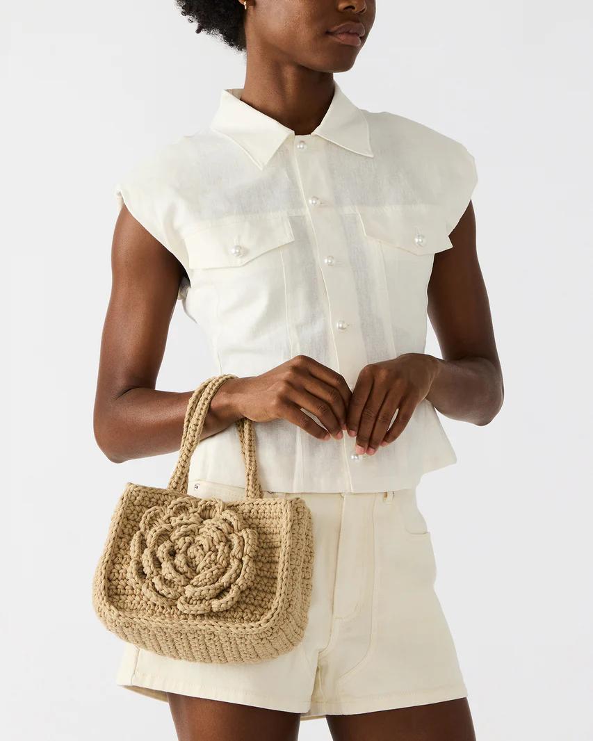 Natural Crochet Flower Tote Bag
