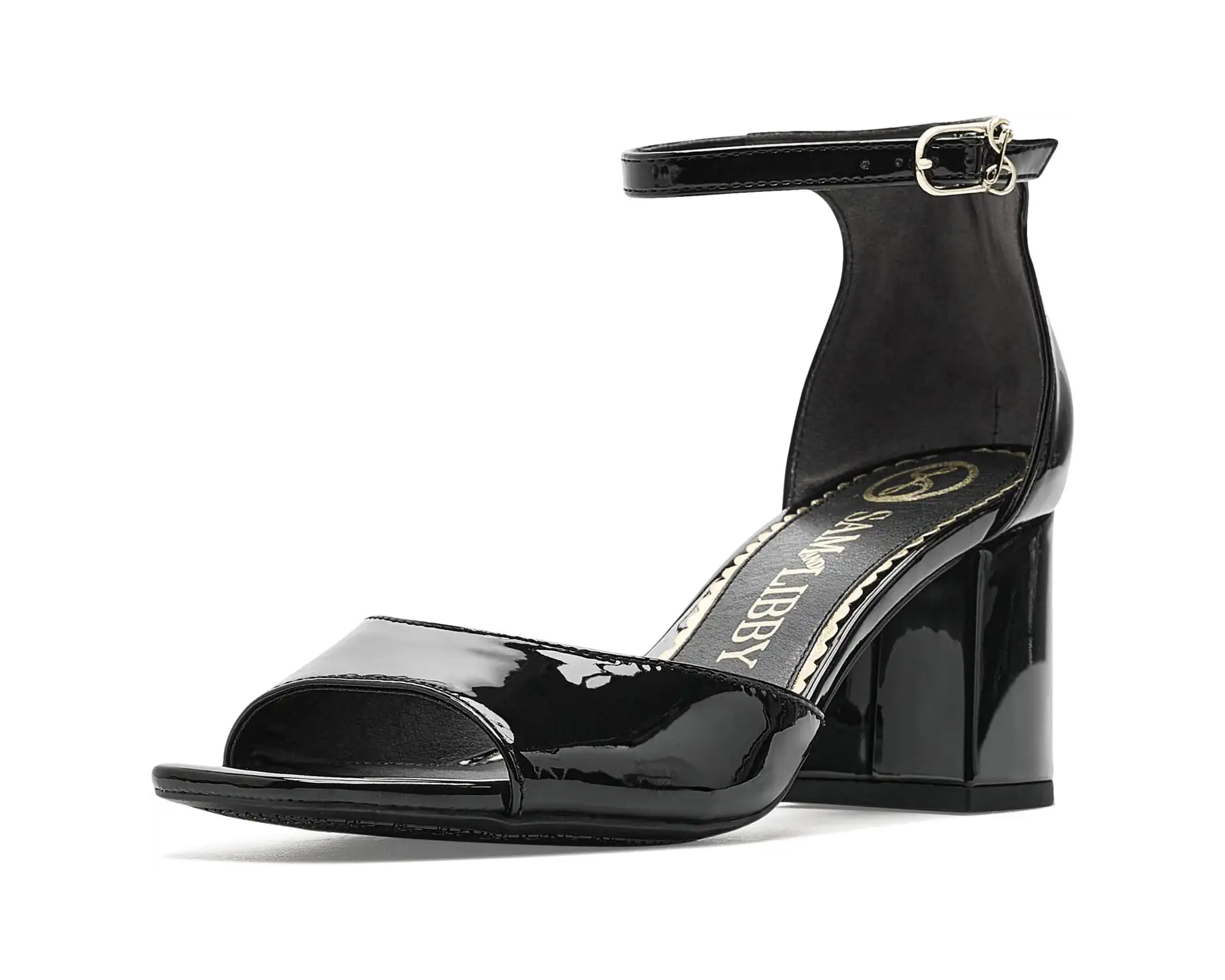 Black Patent Block-Heel Sandals