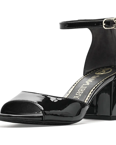 Black Patent Block-Heel Sandals