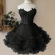 Black Lace Bodice Tulle Ruffle Mini Dress