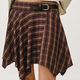 Burgundy Plaid Asymmetric Mini Skirt