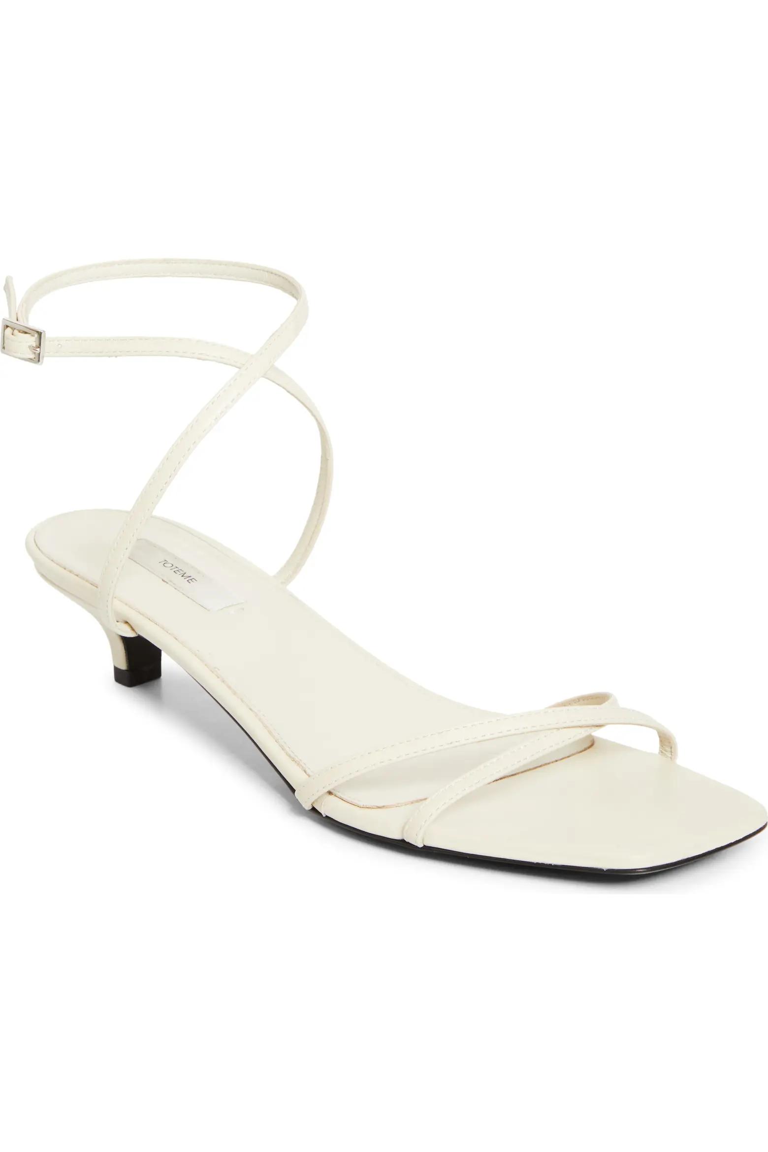 White Kitten-Heel Strappy Sandals