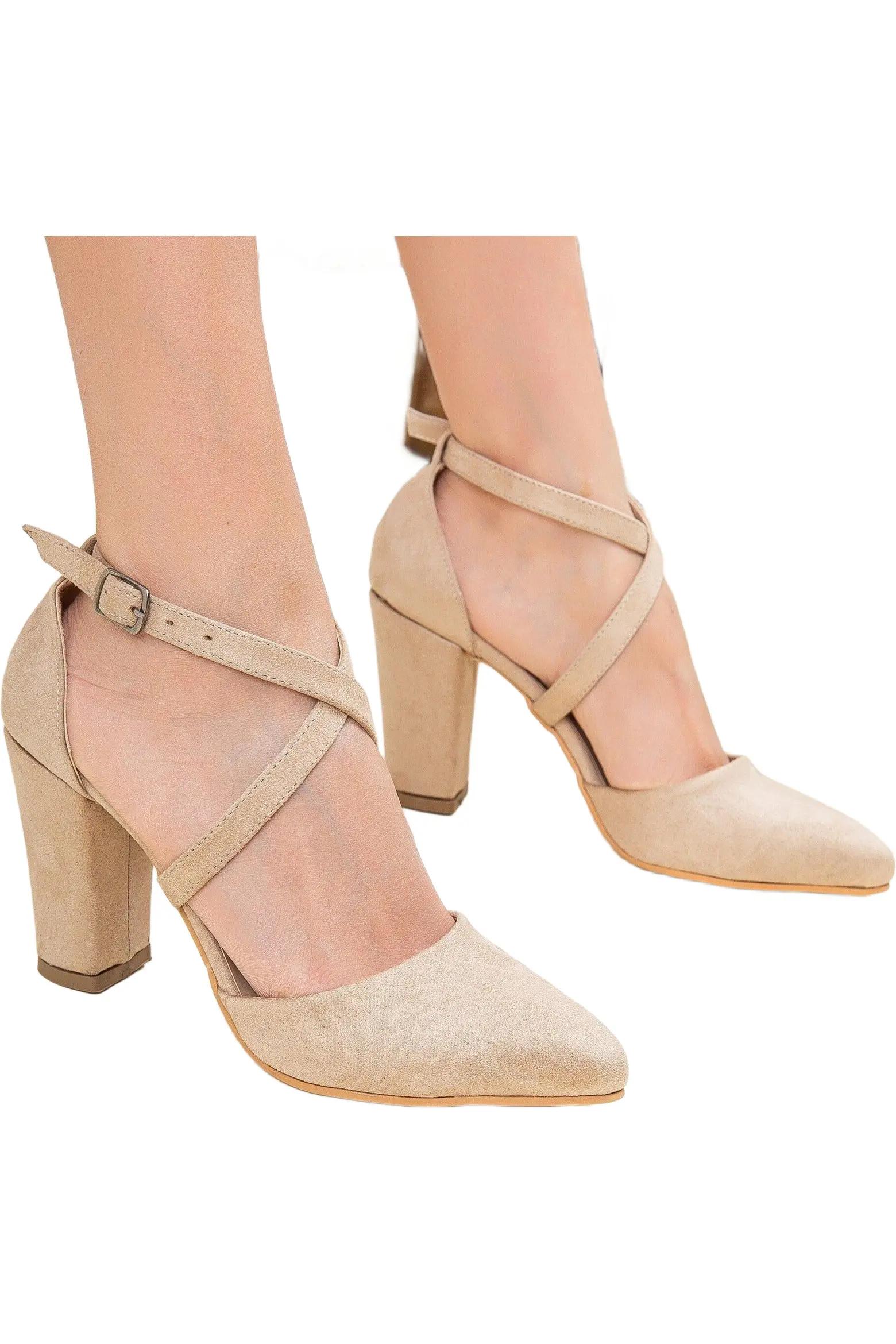 Beige Strappy Block Heels